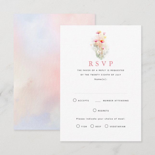 Soft Pastel Wildflowers Wedding RSVP Cards (Front/Back)