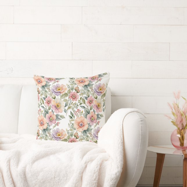 Soft Pastel Windflower Sprays Cushion (Couch)