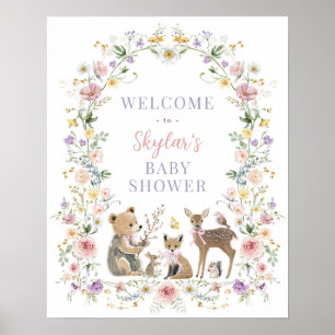 Soft Pastel Woodland Animals Floral Baby Shower Poster