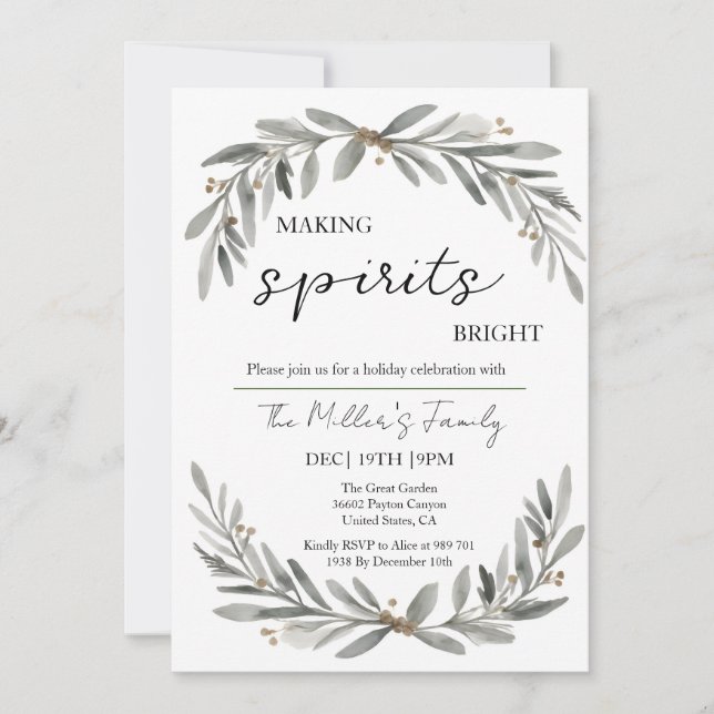 Soft Pastel Wreath and Leaves Christmas Party Invitation (Front)