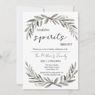 Soft Pastel Wreath and Leaves Christmas Party Invitation