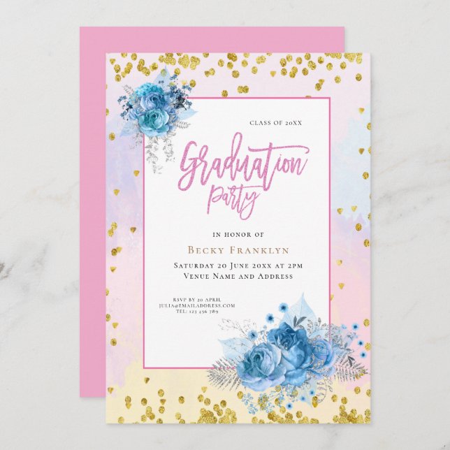 Soft pastels/floral/Confetti/Graduation Invitation (Front/Back)