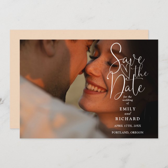 Soft Peach 2 Photo Elegant Script Wedding  Save The Date (Front/Back)