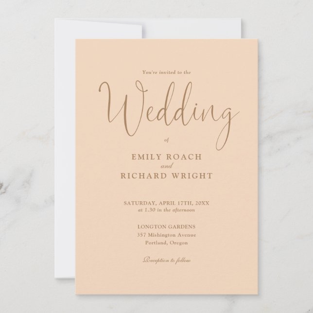 Soft Peach All In One Elegant Script Wedding Invitation (Front)