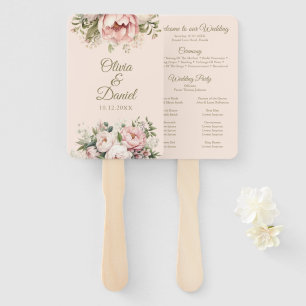 Soft Peach and Blush Floral Wedding Program Hand Fan