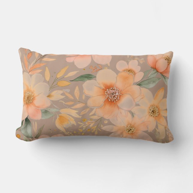 Soft Peach and green floral Throw Pillow (Front)