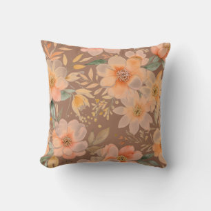Soft Peach and green floral Throw Pillow