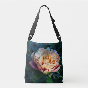 Soft Peach and Pink Peony Crossbody Bag