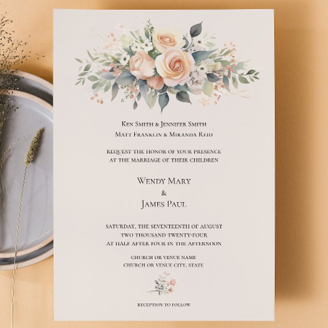 Soft Peach Blossom Formal Wedding Invitation (Soft Peach Custom Wedding Invitation
)