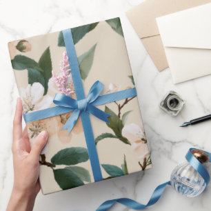 Soft Peach Blossom Ivory Floral Pattern Wrapping Paper