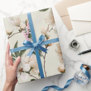 Soft Peach Blossom Ivory Floral Pattern Wrapping Paper