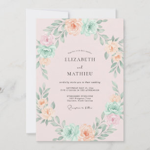 Soft Peach Botanical Watercolor Wedding Invitation