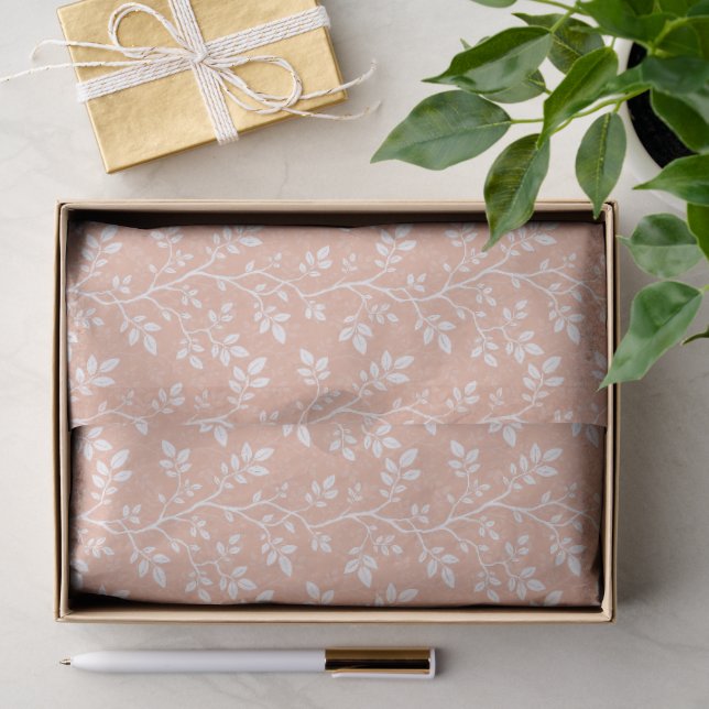 Soft Peach Botanical Woven Branches and Leaves Tissue Paper (Gift)