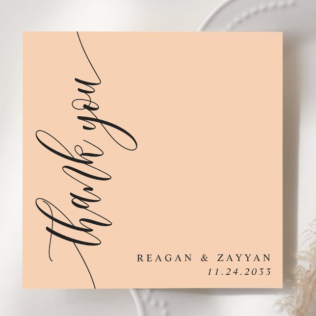 Soft Peach Calligraphy Script Wedding Thank You Card (Creator Uploaded)