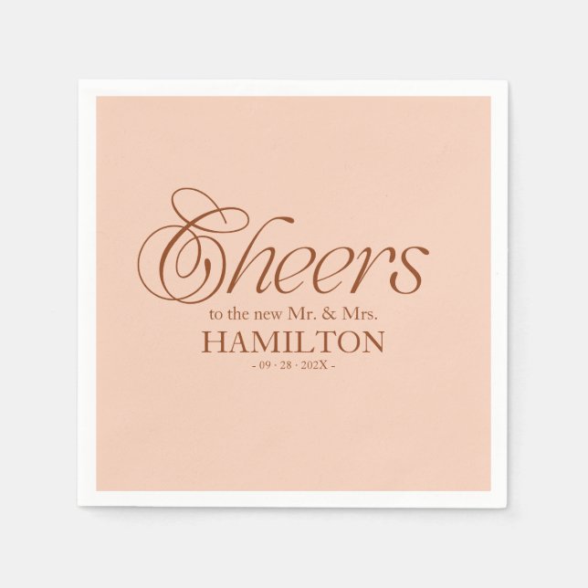 Soft Peach Cheers Modern Minimalist Wedding Napkin (Front)