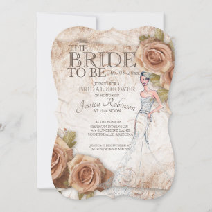 Soft Peach Coloured Roses Bridal Shower Invitation