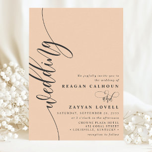 Soft Peach Elegant Calligraphy Script Wedding Invitation