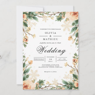 Soft Peach Floral Arch Romance Wedding Invitation