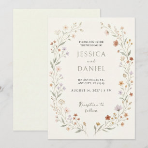 Soft Peach Floral Border Wedding Invitation