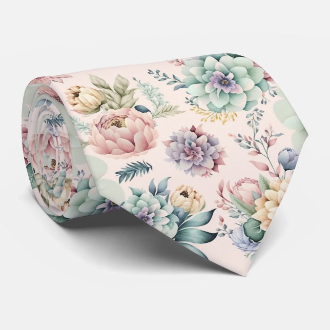 SOFT PEACH FLORAL BOTANICAL MENS TIE (Rolled)