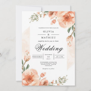 Soft Peach Floral Romance Wedding Invitation
