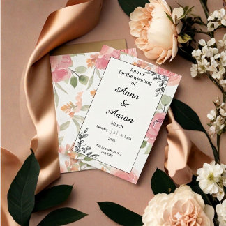 Soft Peach Floral Watercolor Folded Wedding Invita Invitation