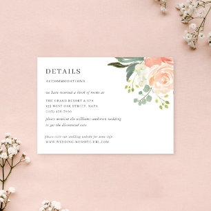 Soft Peach Floral Watercolor Wedding Details Info Enclosure Card