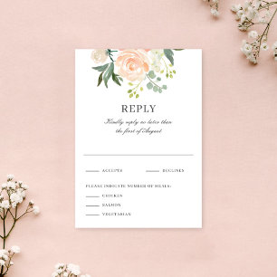 Soft  Peach Floral Watercolor Wedding Reply RSVP Card