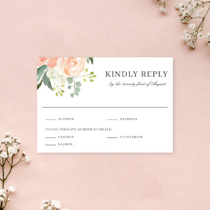Soft  Peach Floral Watercolor Wedding Reply RSVP Card