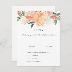 Soft Peach Floral Watercolor Wedding RSVP Card