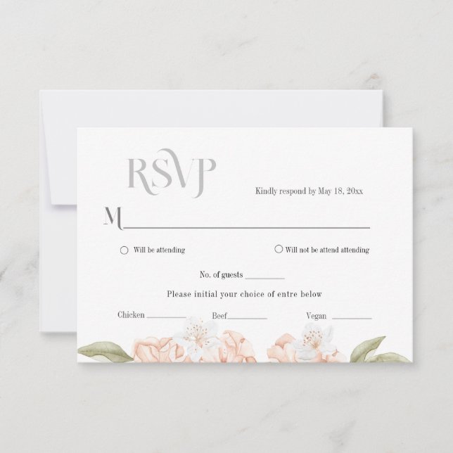  Soft Peach Floral Wedding Response Card (Front)