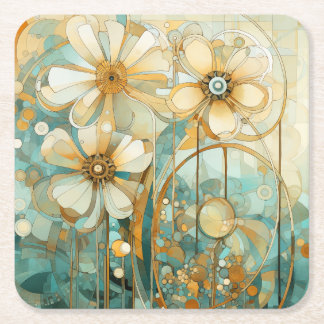 Soft Peach Garden 3 Square Paper Coaster