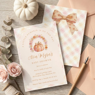 Soft Peach Gingham Pumpkin Baby Shower TMF26 Invitation