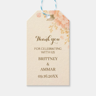 Soft Peach & Gold Hydrangea Floral Wedding Favour Gift Tags