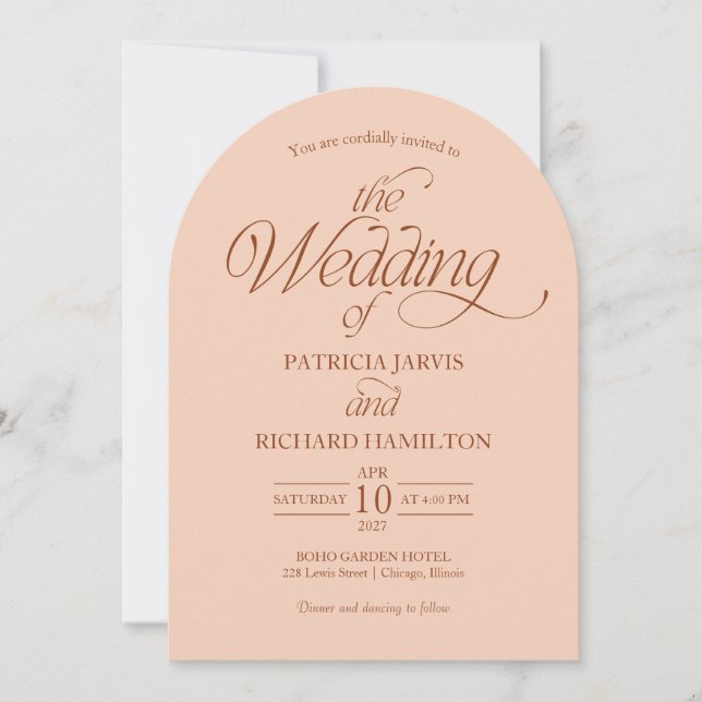Soft Peach Minimalist Arch Wedding Elegant Invitation (Front)