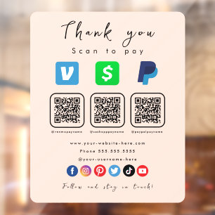 Soft Peach Multi QR Code Paypal Venmo Cash App