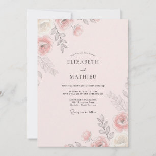 Soft Peach Painted Wedding Invitation