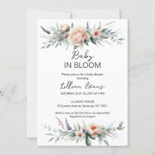 Soft Peach Peonies Baby in Bloom Baby Shower Invitation