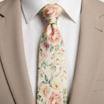 Soft Peach Rose Floral Tie<br><div class="desc">Beautiful necktie with soft peach and cream roses mixed with delicate green leaves on a light background. The pattern has a gentle, romantic vintage charm that feels fresh and elegant. It’s a lovely choice for weddings, garden parties, or any occasion where you want a subtle floral tie that looks refined...</div>