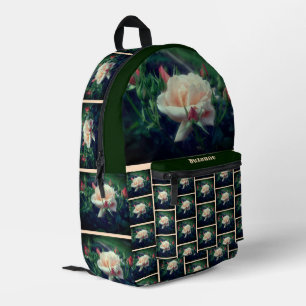 Soft Peach Rose Flower Nature Personalised Printed Backpack
