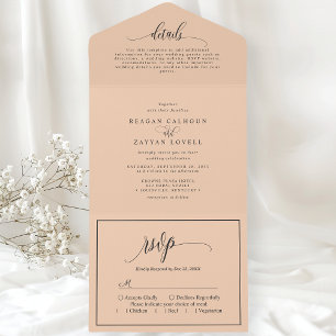 Soft Peach Simple Modern Script All In One Invitation