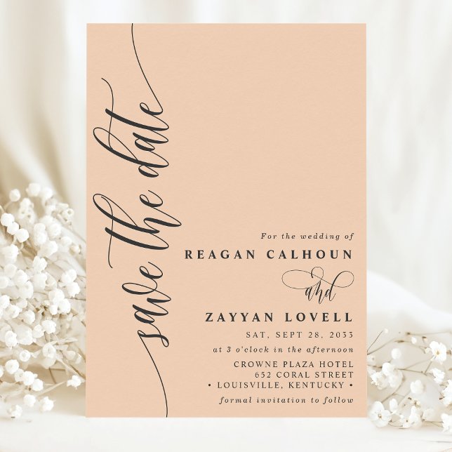 Soft Peach Simple Modern Script Save The Date (Creator Uploaded)