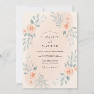 Soft Peach Slate Leafy Wedding Invitation