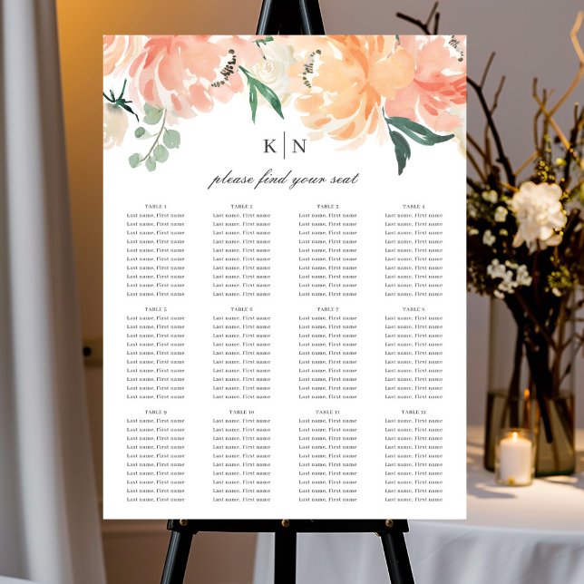 Soft Peach Watercolor Floral Wedding Seating Chart (Creator Uploaded)