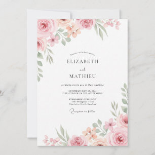 Soft Peach Watercolor Wedding Invitation