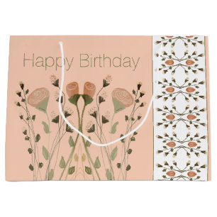 Soft Peach White And Green Large Gift Bag