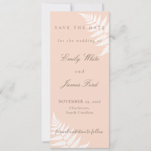 Soft Peach White Fern 4x9.25 Simply Elegant Save The Date