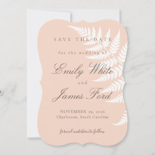 Soft Peach White Fern 5x7 Simply Elegant Save The Date