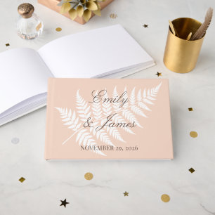 Soft Peach White Fern Couple Names Wedding Guest Book