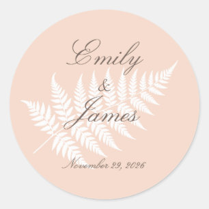 Soft Peach White Fern Minimalist Botanical Classic Round Sticker